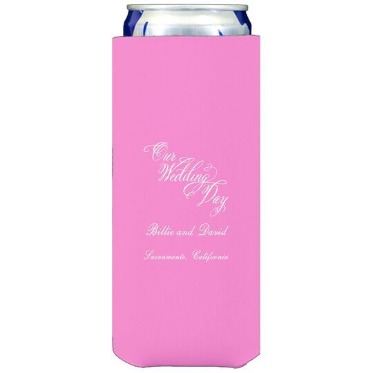 Elegant Our Wedding Day Collapsible Slim Koozies